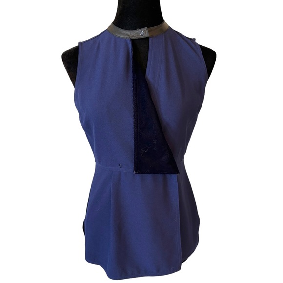 Elie Tahari Leather & Velvet Trim Top XS - Picture 3 of 9